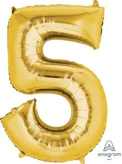 Gold Number 5 Balloon