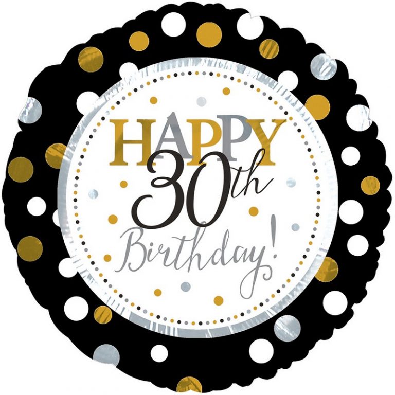 Happy 30th Birthday Dots Gold & Silver Balloon