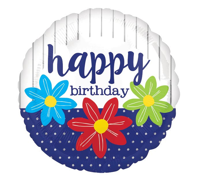 Happy Birthday Sketched Flowers Balloon
