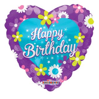 Birthday Purple Heart w/ Flowers
